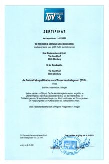 TÜV Überwacht 2 Fachbetriebsqualifikation nach Wasserhaushaltsgesetz (WHG)